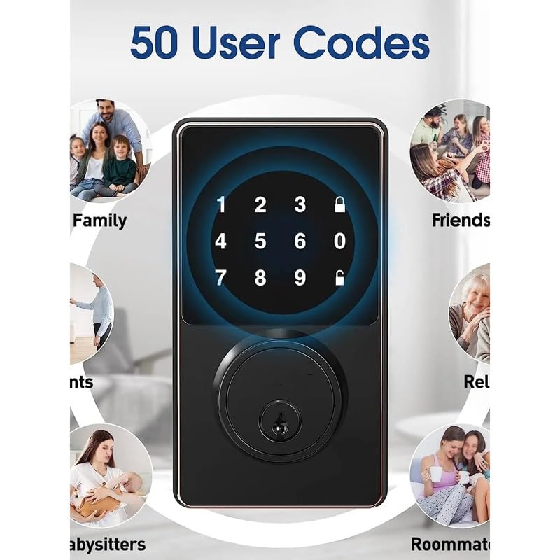 Touchscreen Keypad Smart Door Lock (Password + App Keyless Entry)