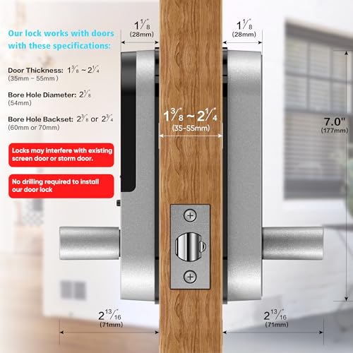 Fingerprint Smart Door Lock with Handle & Keypad, Keyless Entry App Remote Access, Alexa & Google Compatible