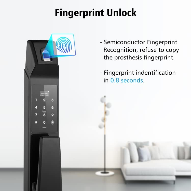 Fingerprint Keyless Smart Door Lock with Doorbell (Auto Lock, Card & Password)