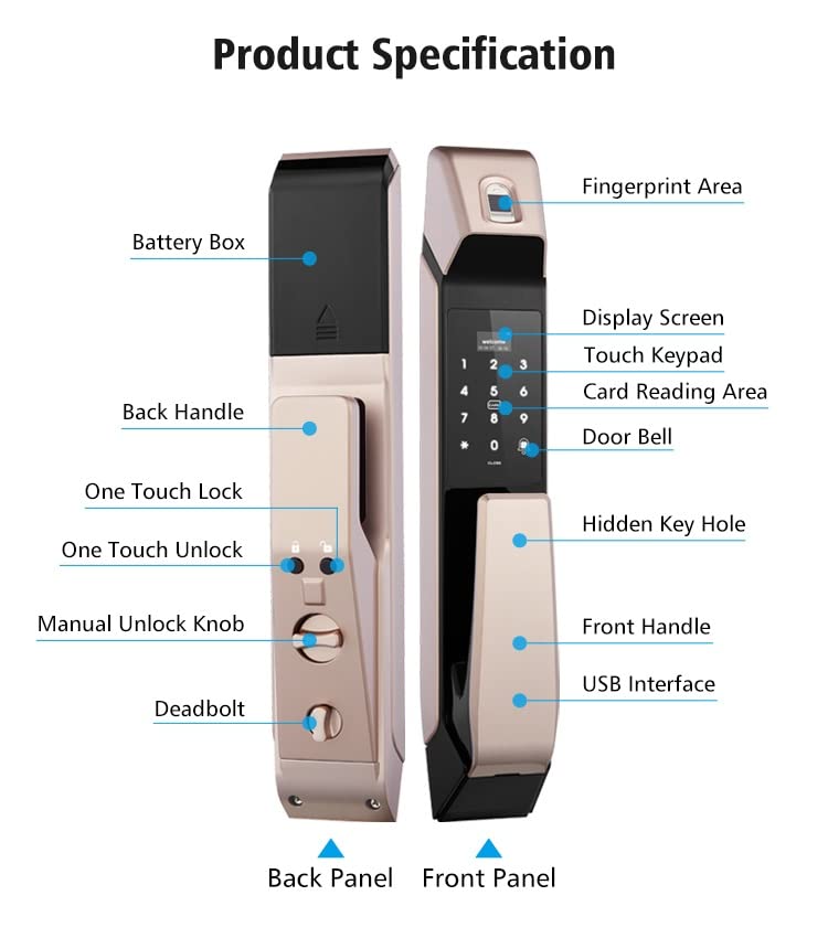 Fingerprint Keyless Smart Door Lock with Doorbell (Auto Lock, Card & Password)