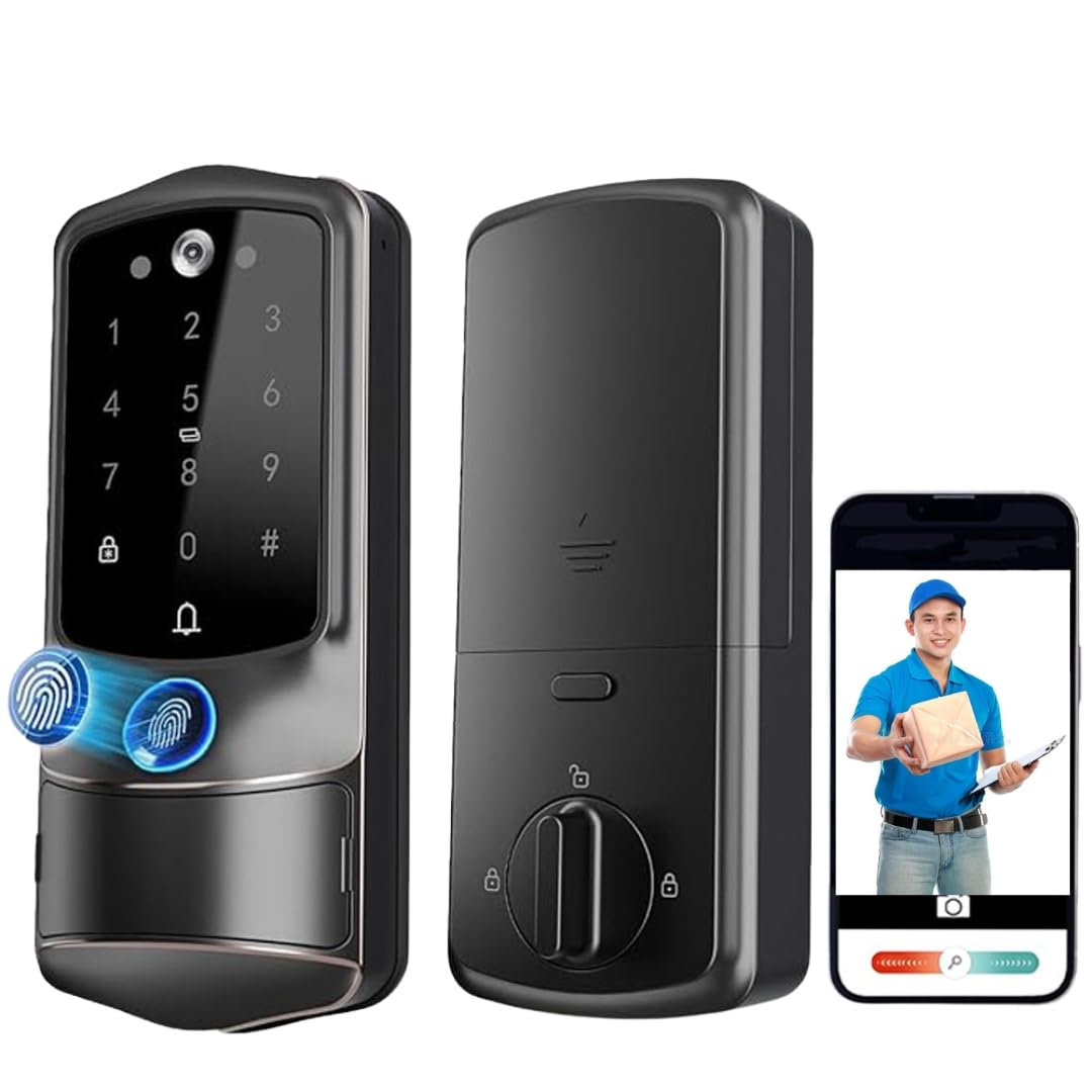 2K Camera Fingerprint Smart Door Lock (WiFi App, Video Doorbell, Airbnb Use)