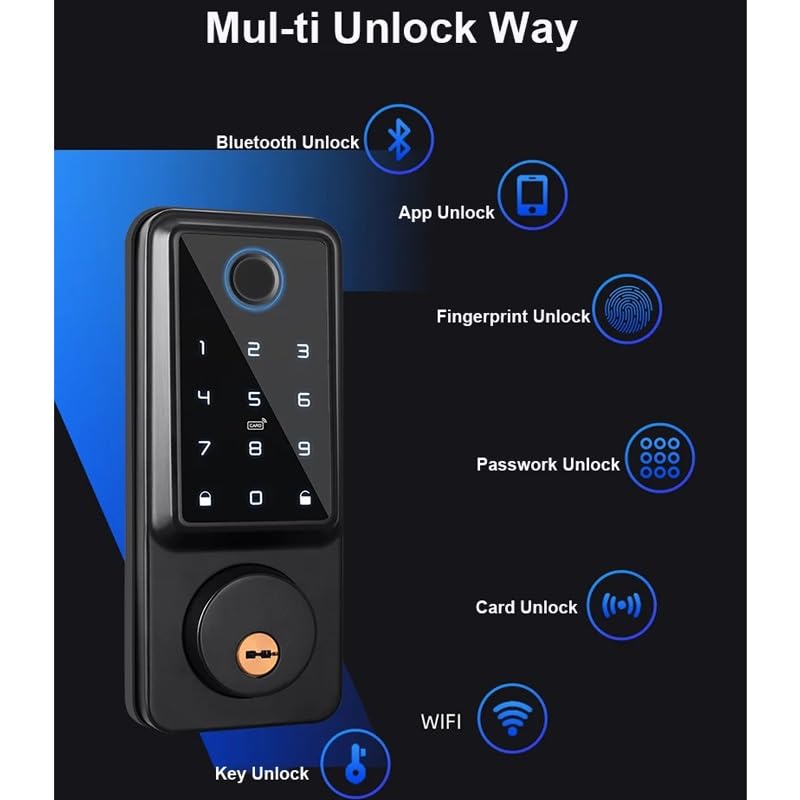 Waterproof Fingerprint Smart Deadbolt Lock (Keypad Entry)