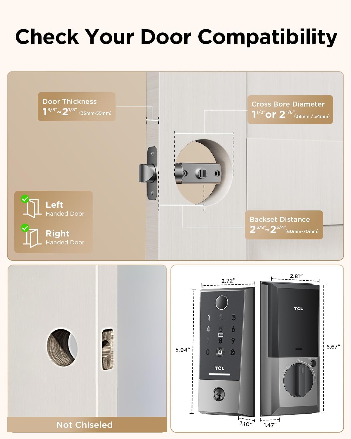Fingerprint Keypad Deadbolt Smart Lock with Doorbell (App & Voice Control)