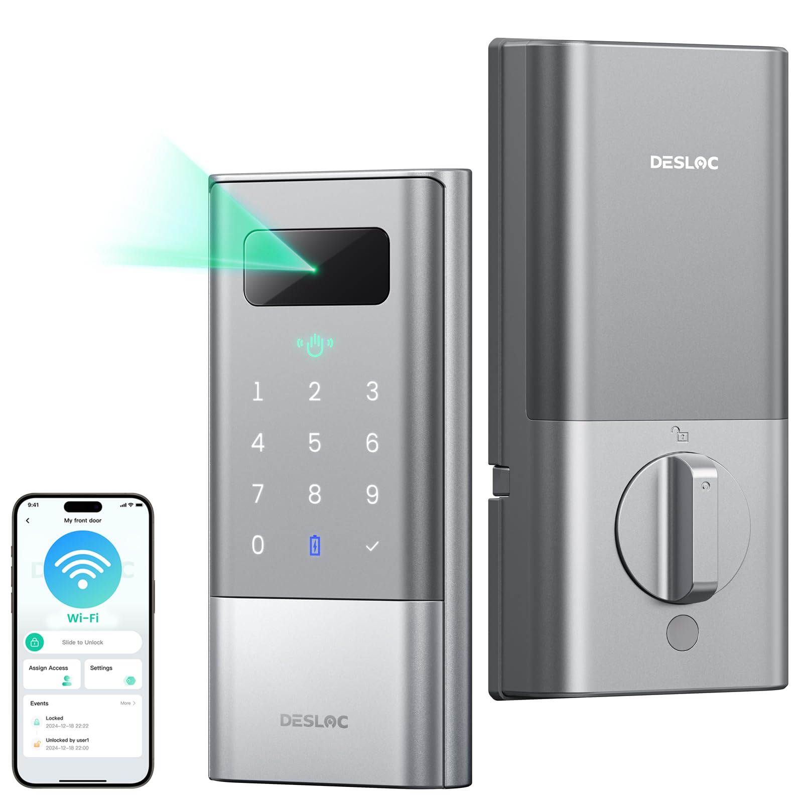 Palm Vein Smart Deadbolt Lock with Keypad, Keyless Entry App Control, Auto-Lock Mechanical Key Backup