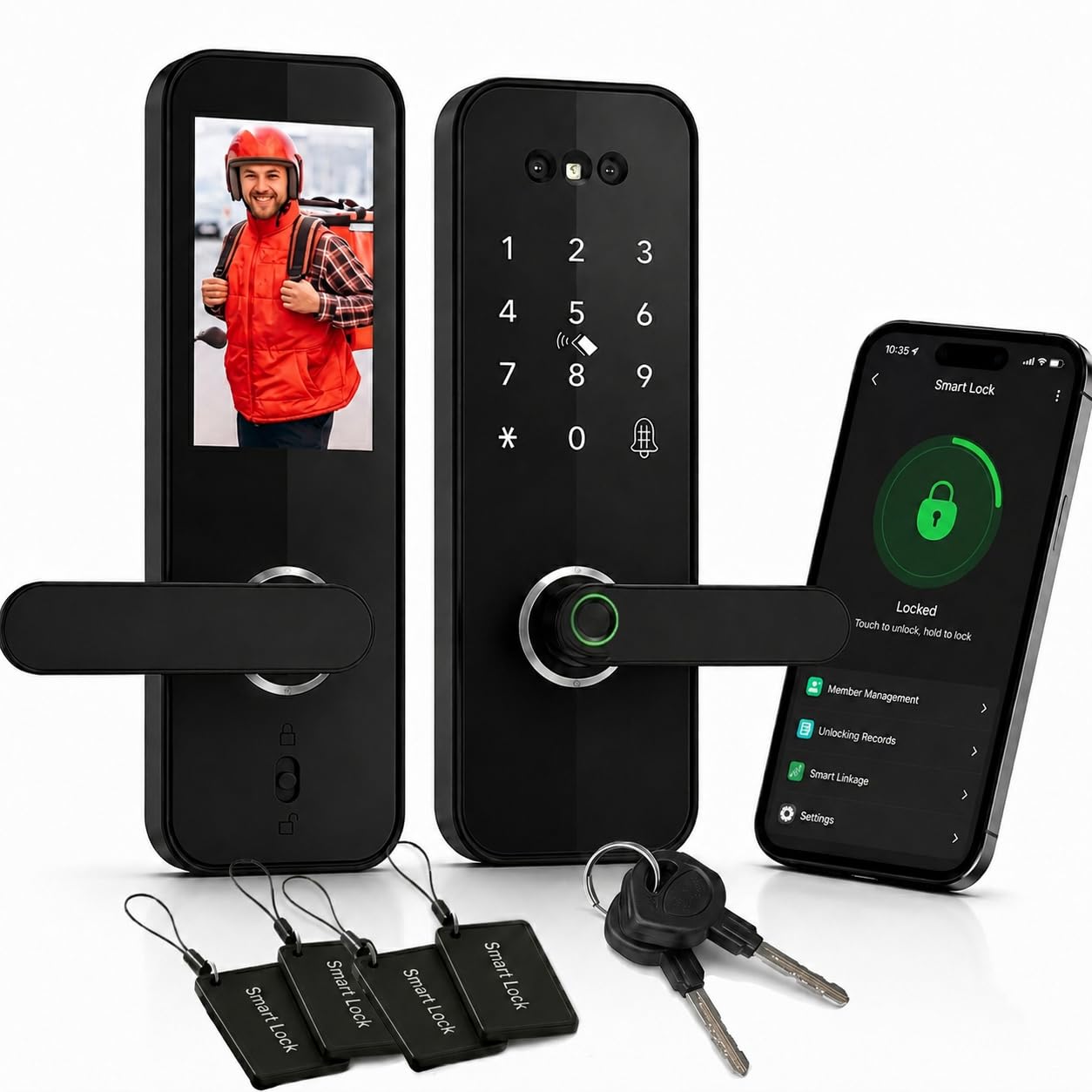 3D Face Recognition Smart Door Lock with Camera, Keyless Entry Fingerprint Passcode App Control, Auto-Lock Deadbolt