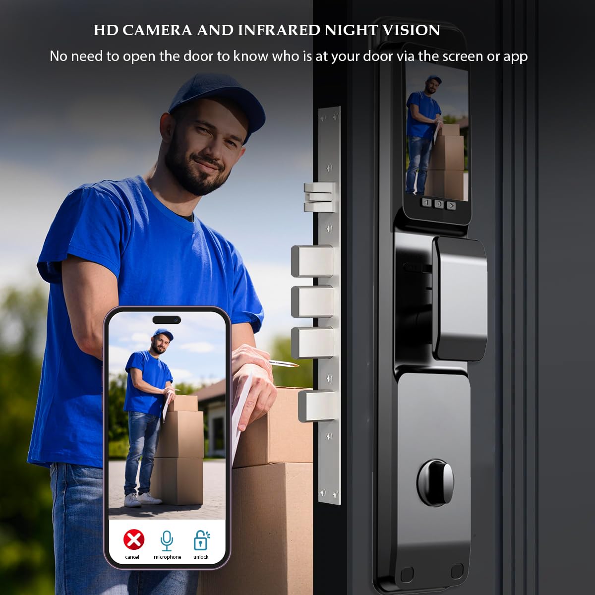 3D Face Recognition Smart Door Lock with Camera, Palm Vein Fingerprint Keyless Entry Deadbolt, App Control, Auto-Lock