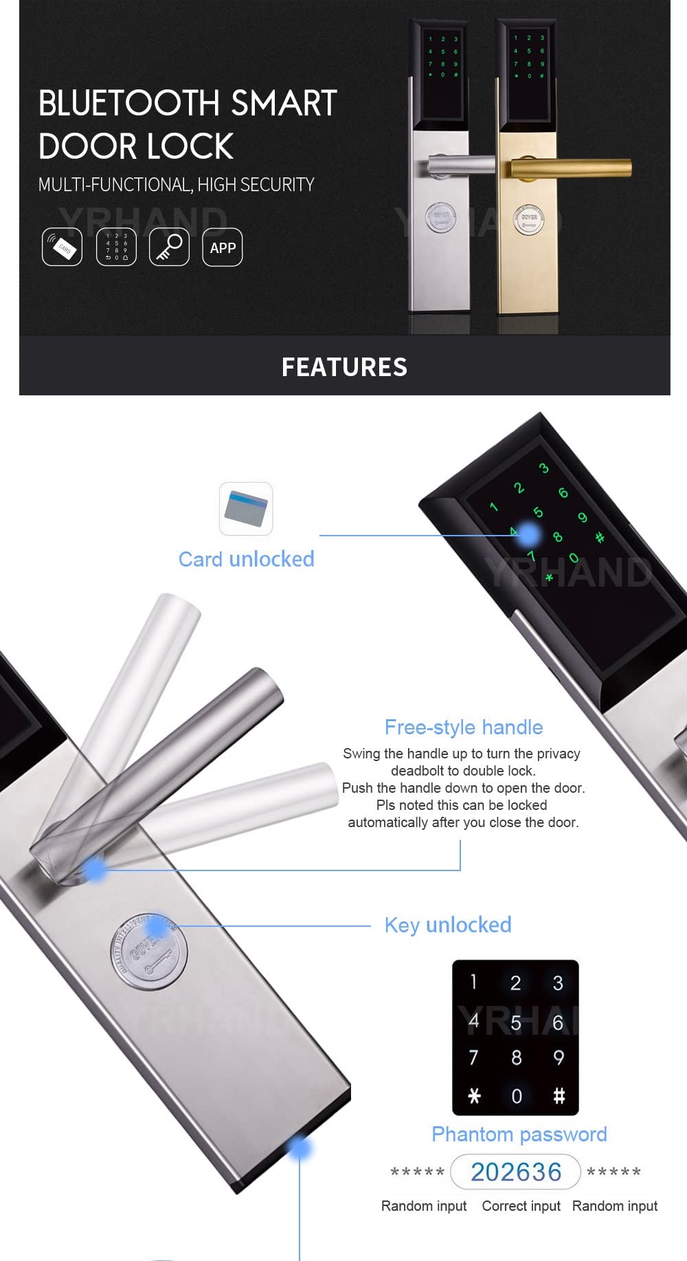 Electronic Door Lock,Smart Digital APP Keypad Code Keyless,Password Home