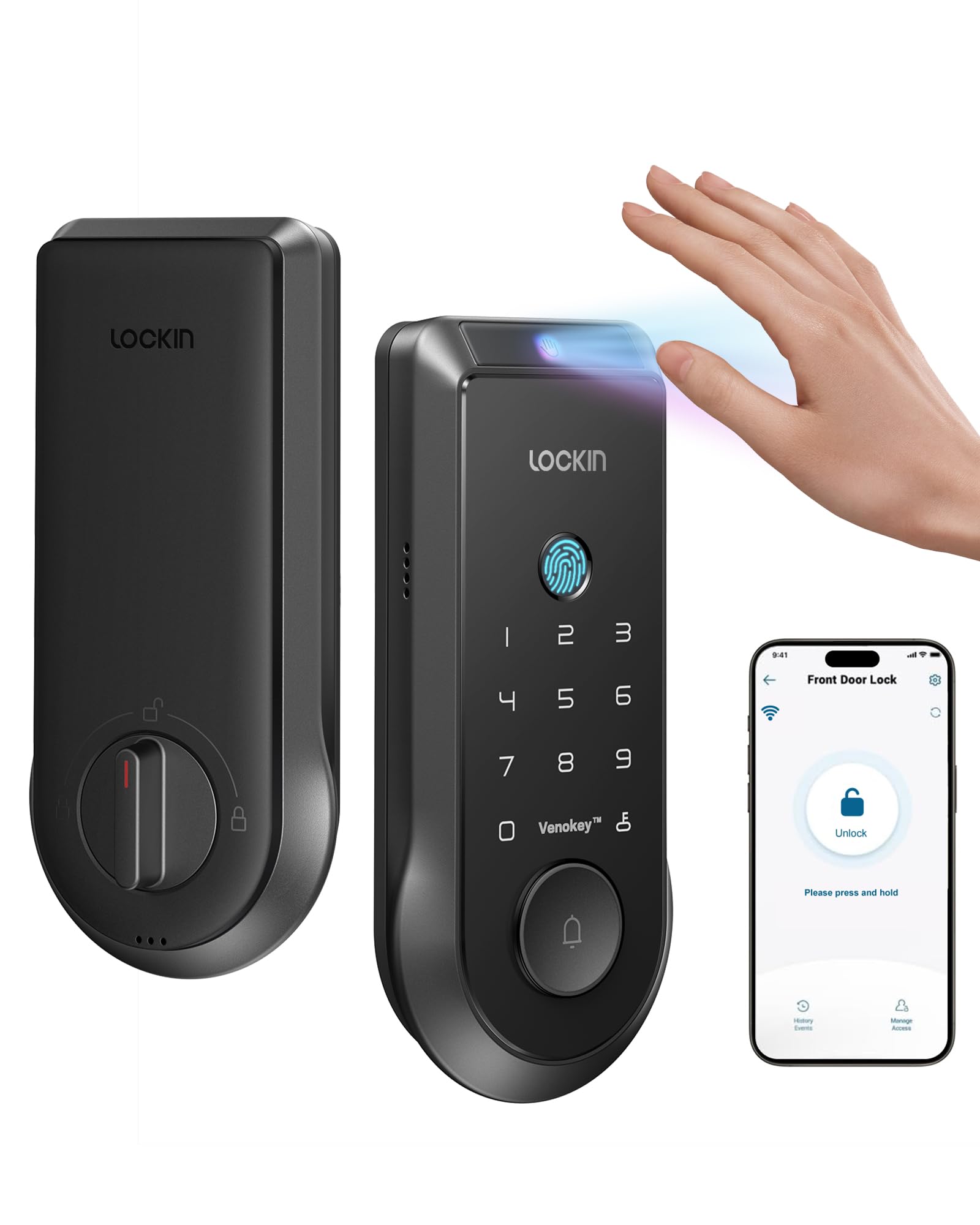 Palm Vein & Fingerprint Smart Deadbolt Lock (WiFi App Control + Doorbell)