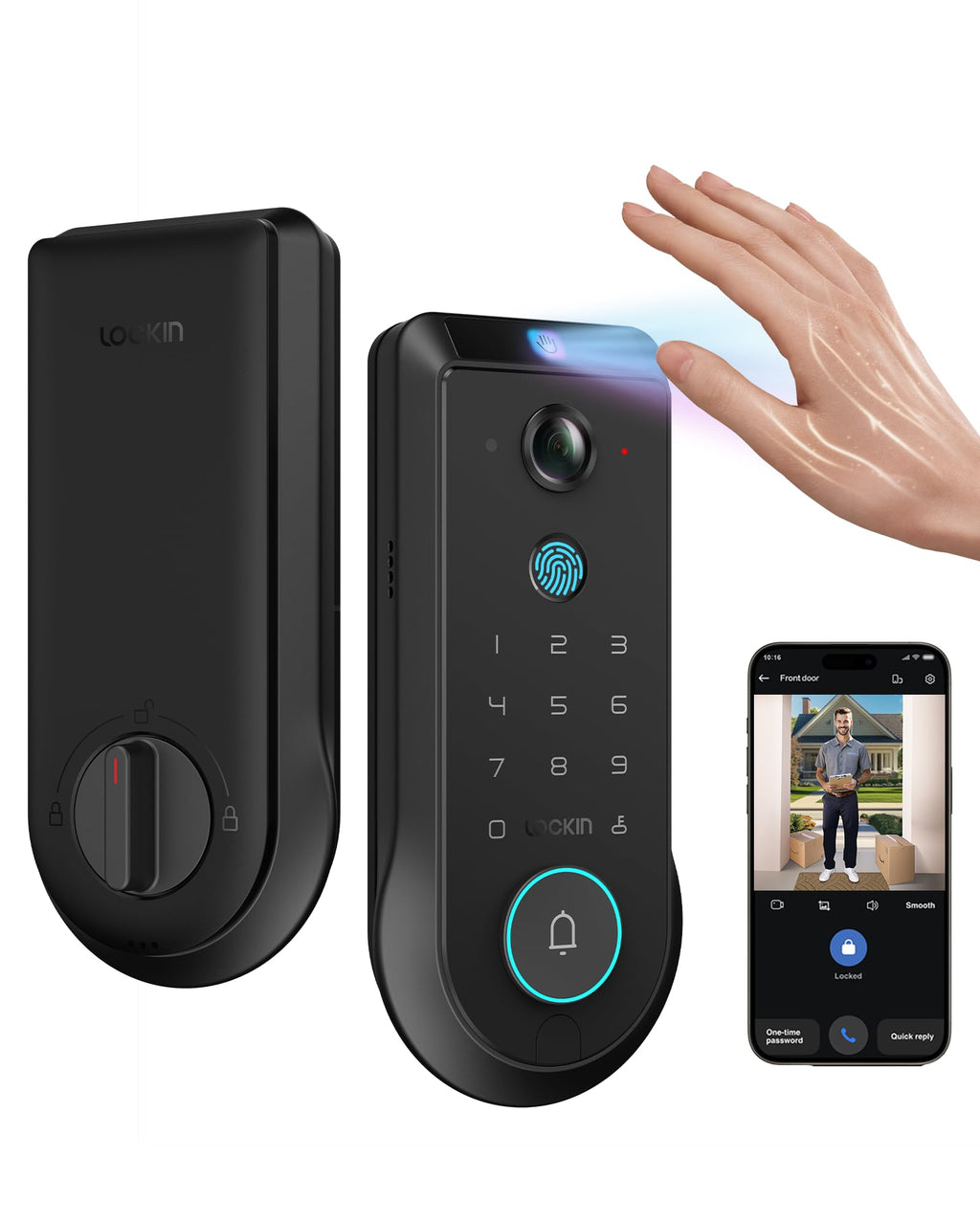 Palm Vein & Fingerprint Smart Deadbolt Lock (WiFi App Control + Doorbell)
