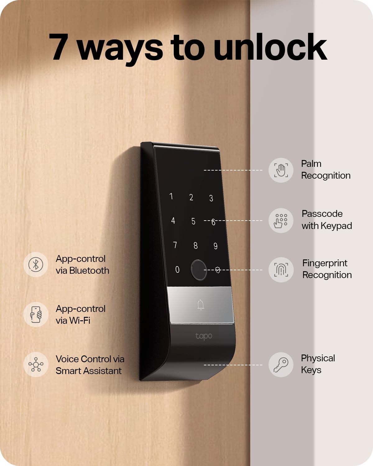 WiFi Palm & Fingerprint Smart Deadbolt Lock (Tapo App Control, Auto-Lock)