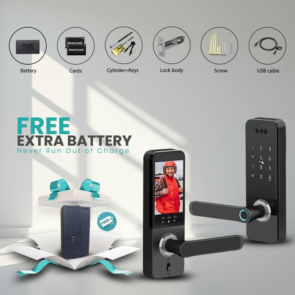 3D Face Recognition Smart Door Lock with Camera, Keyless Entry Fingerprint Passcode App Control, Auto-Lock Deadbolt