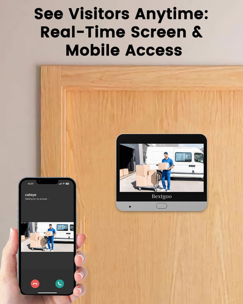 2K Peephole Doorbell Camera with 4.3” Monitor, 170° Wide Angle, Night Vision, Motion Alerts, 8000mAh Battery, 64GB SD Card