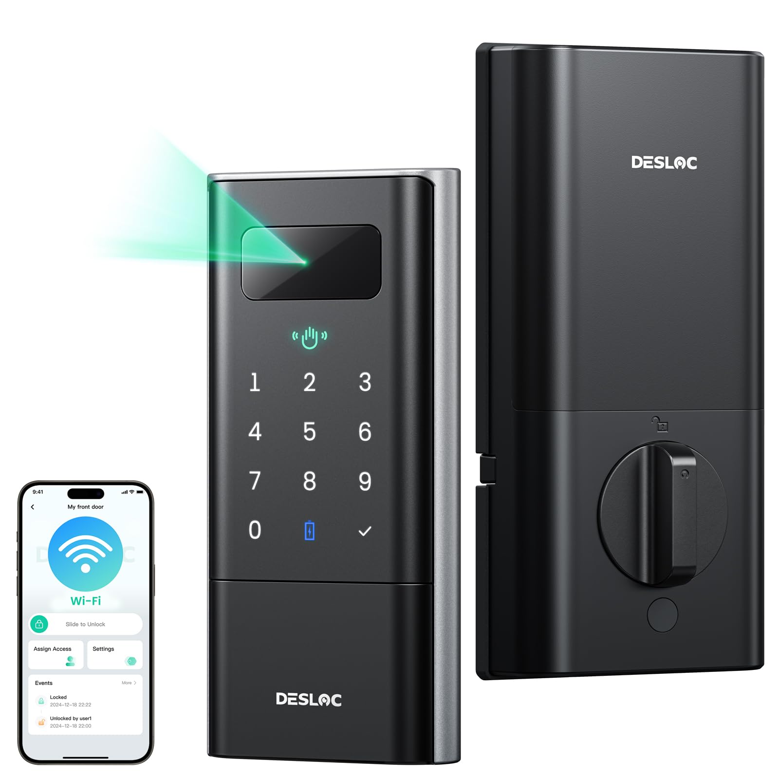 Palm Vein Smart Deadbolt Lock with Keypad, Keyless Entry App Control, Auto-Lock Mechanical Key Backup
