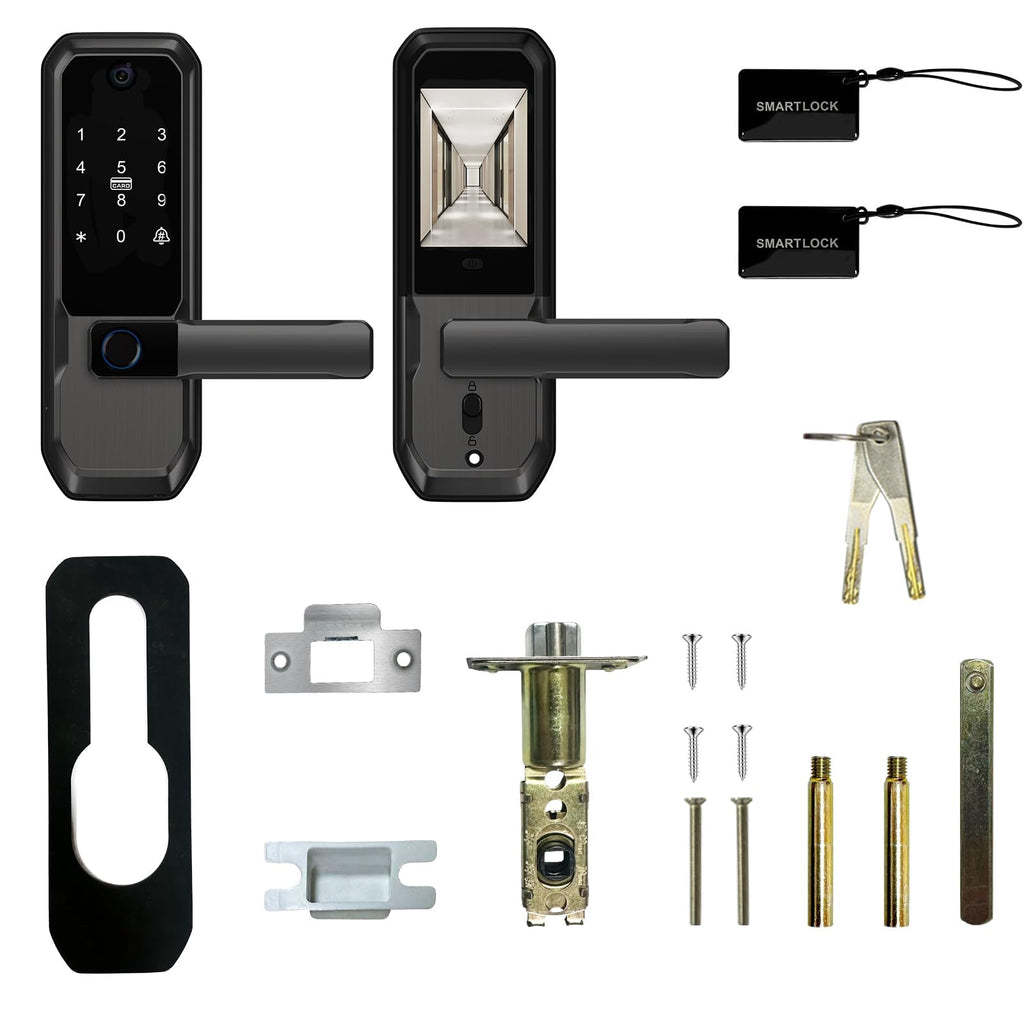 Video Smart Door Lock with Doorbell & Camera, Fingerprint Keypad Handle Lock, App Remote Keyless Entry Deadbolt for Office