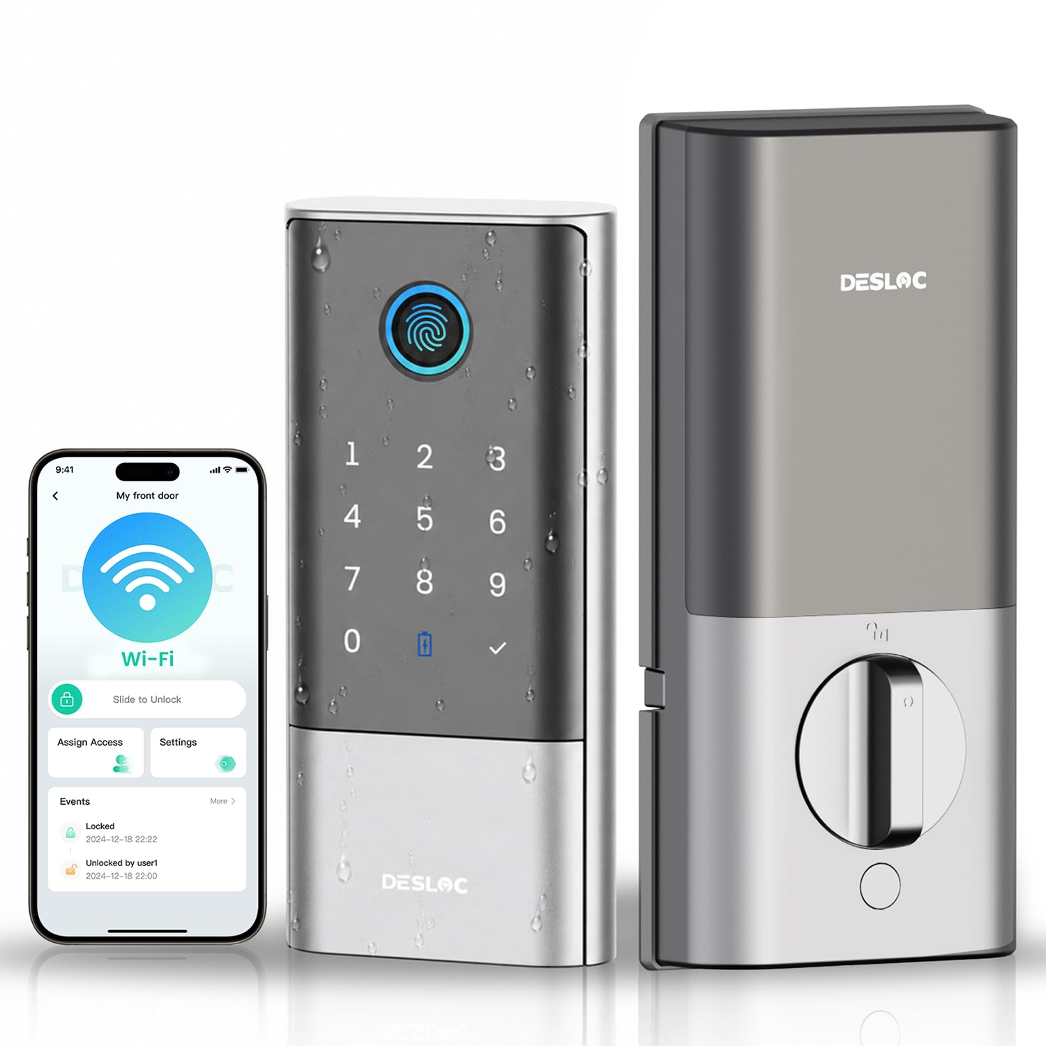 Fingerprint Smart Deadbolt Lock, WiFi Keyless Entry, App Control, Touchscreen Keypad, Long Battery Life, Waterproof