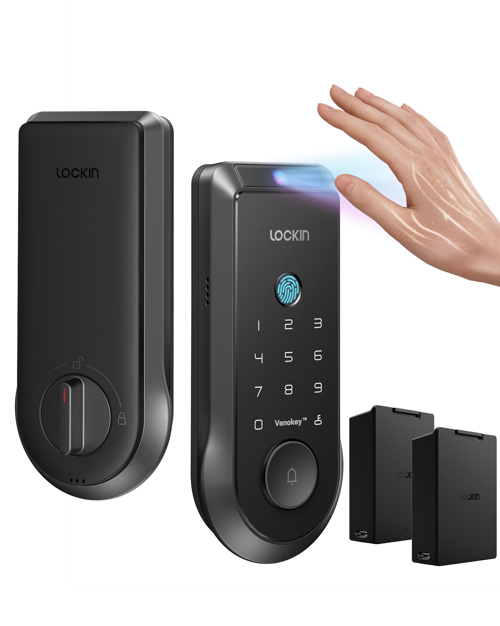 Palm Vein & Fingerprint Smart Deadbolt Lock (WiFi App Control + Doorbell)