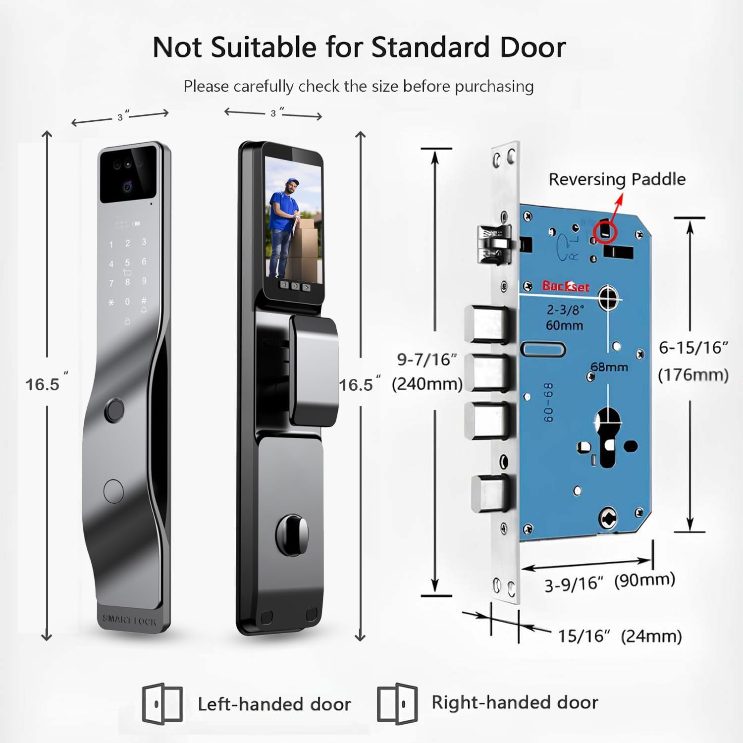 3D Face Recognition Smart Door Lock with Camera, Palm Vein Fingerprint Keyless Entry Deadbolt, App Control, Auto-Lock