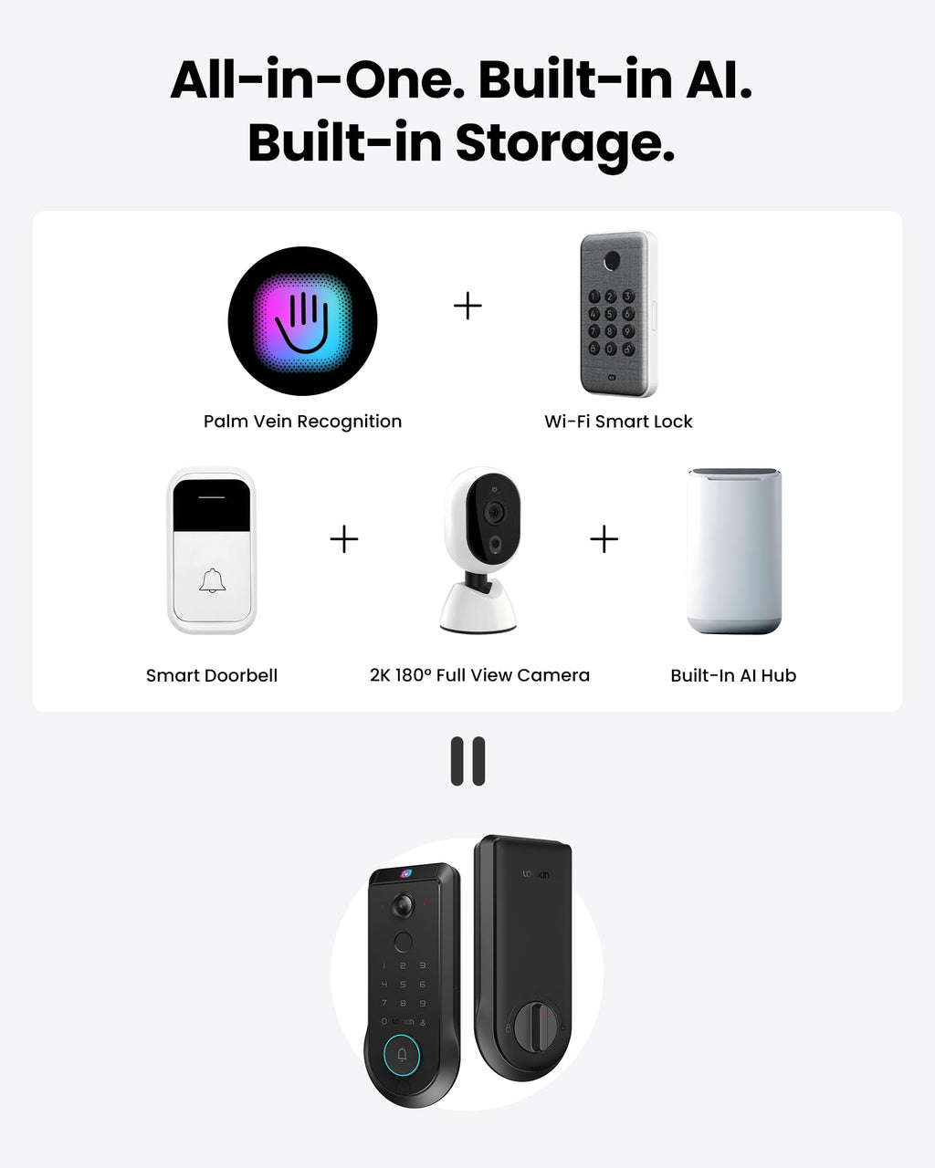 Palm Vein & Fingerprint Smart Deadbolt Lock (WiFi App Control + Doorbell)