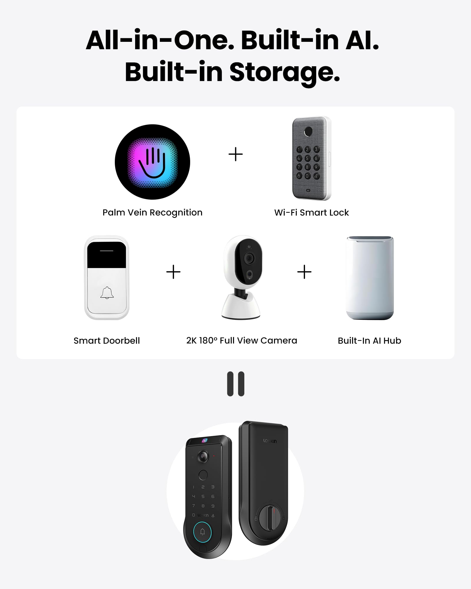 Palm Vein & Fingerprint Smart Deadbolt Lock (WiFi App Control + Doorbell)