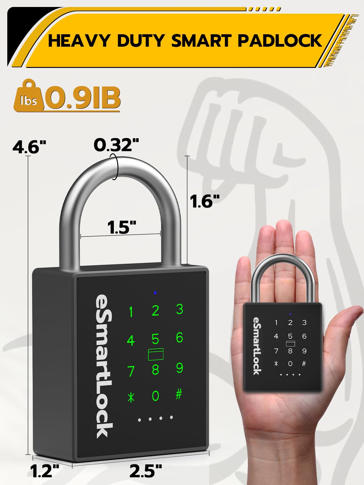 Heavy Duty Smart Padlock with Key Code & RFID, Biometric Keyless Lock for Gate, Shed, Fence, Garage & Storage Unit