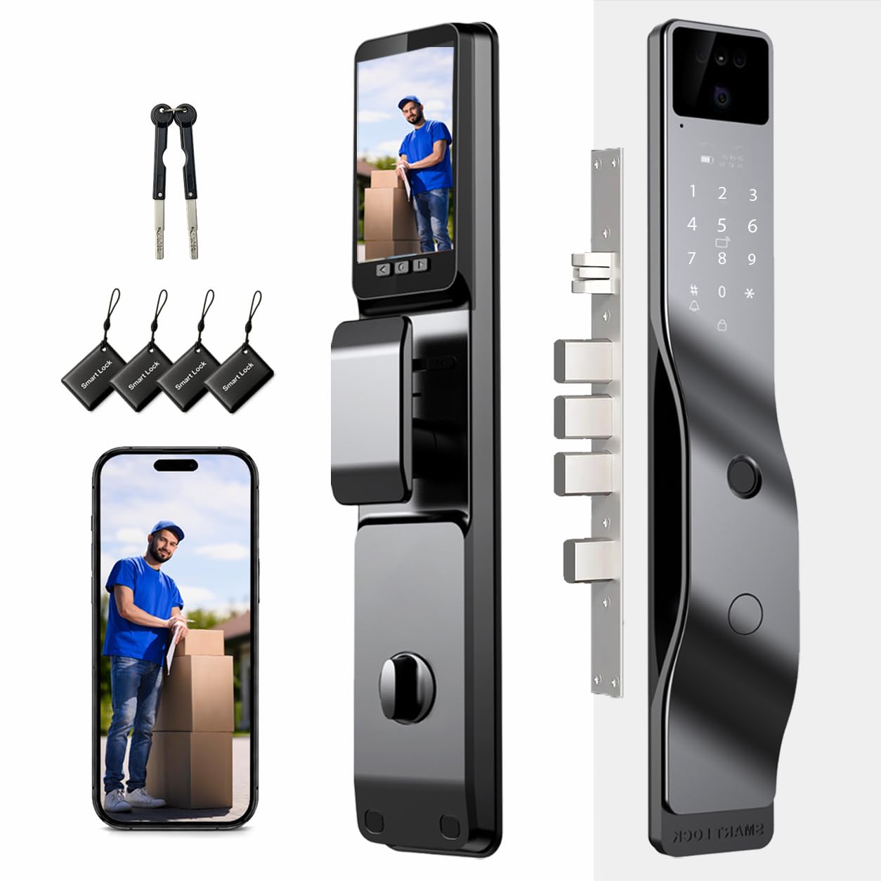 3D Face Recognition Smart Door Lock with Camera, Palm Vein Fingerprint Keyless Entry Deadbolt, App Control, Auto-Lock