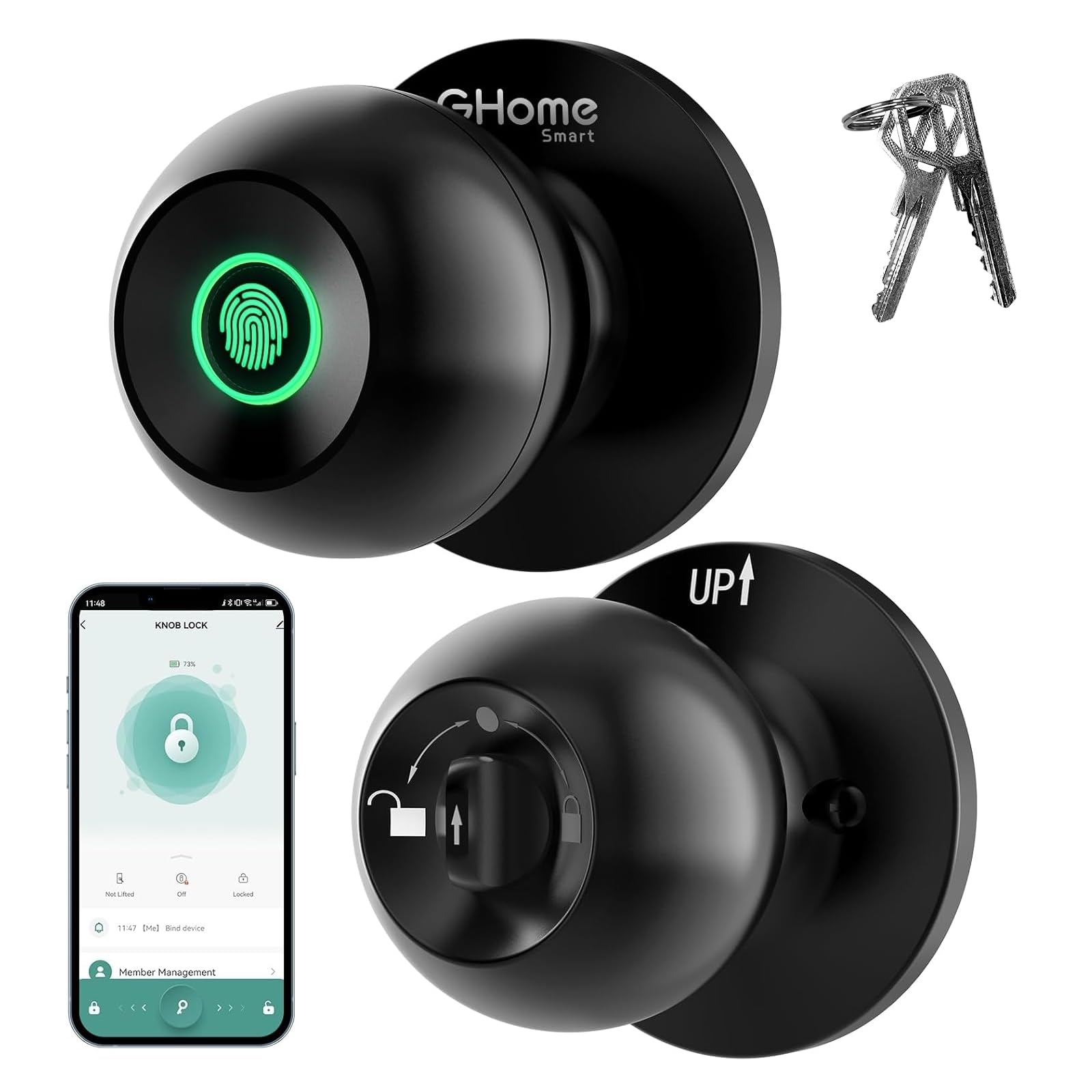 GHome Smart Door Knob Fingerprint Door Lock for Bedroom