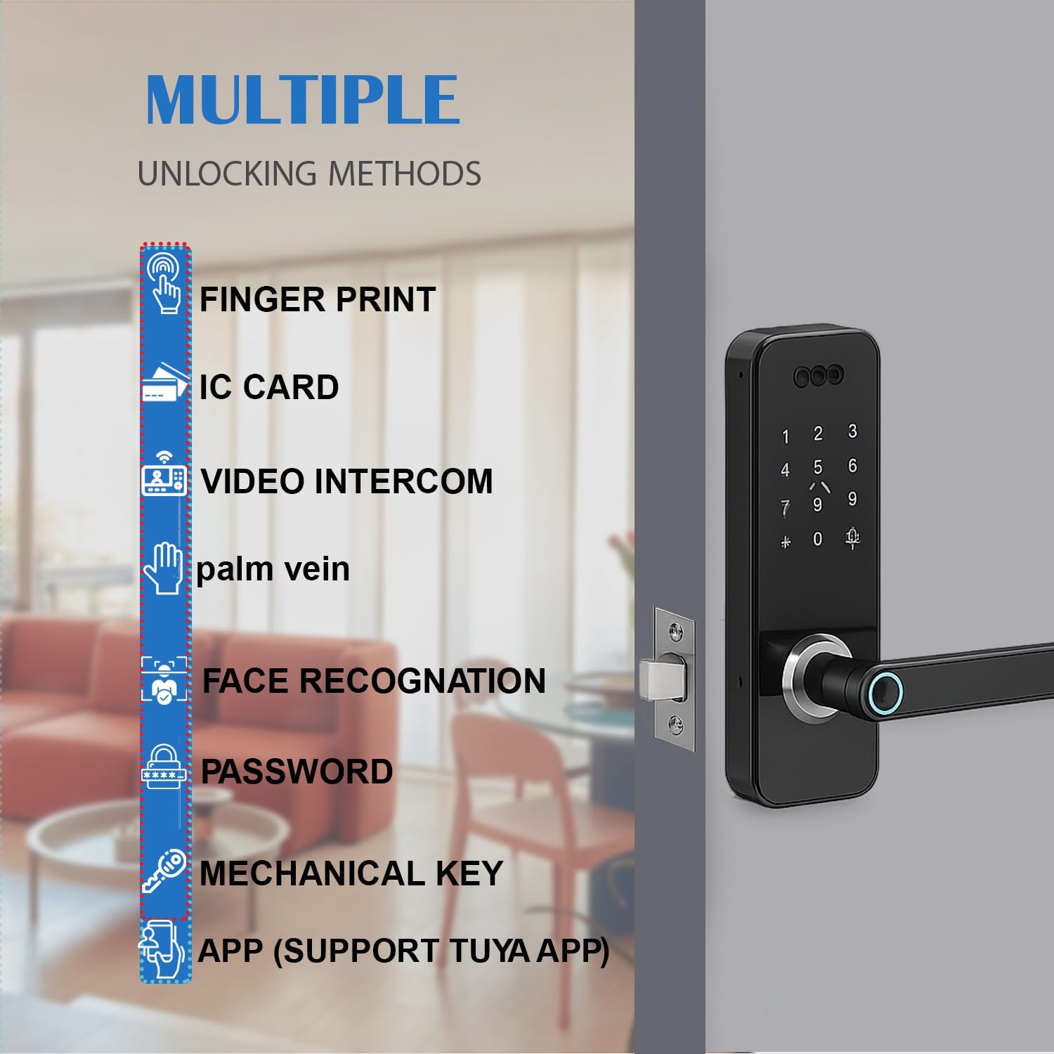 3D Face Recognition Smart Door Lock with Camera, Keyless Entry Fingerprint Passcode App Control, Auto-Lock Deadbolt