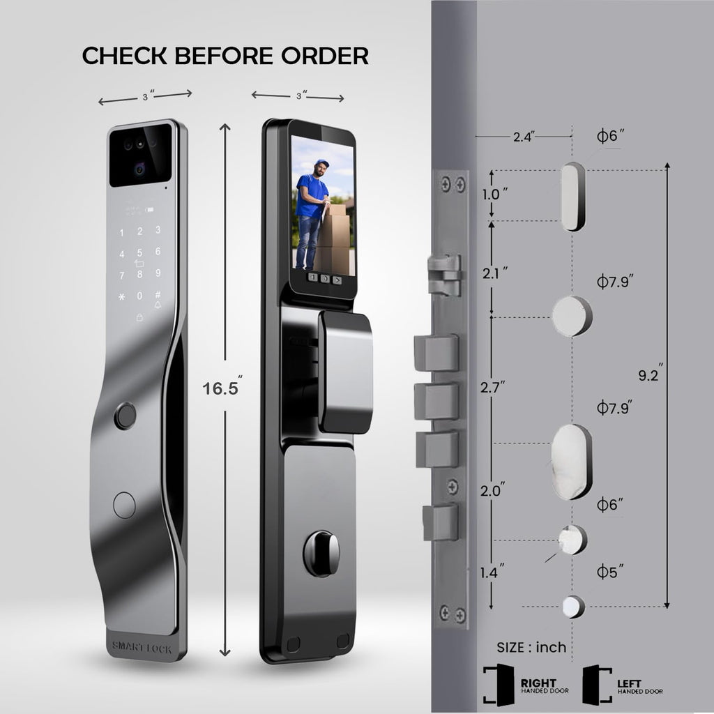 3D Face Recognition Smart Door Lock with Camera, Palm Vein Fingerprint Keyless Entry Deadbolt, App Control, Auto-Lock