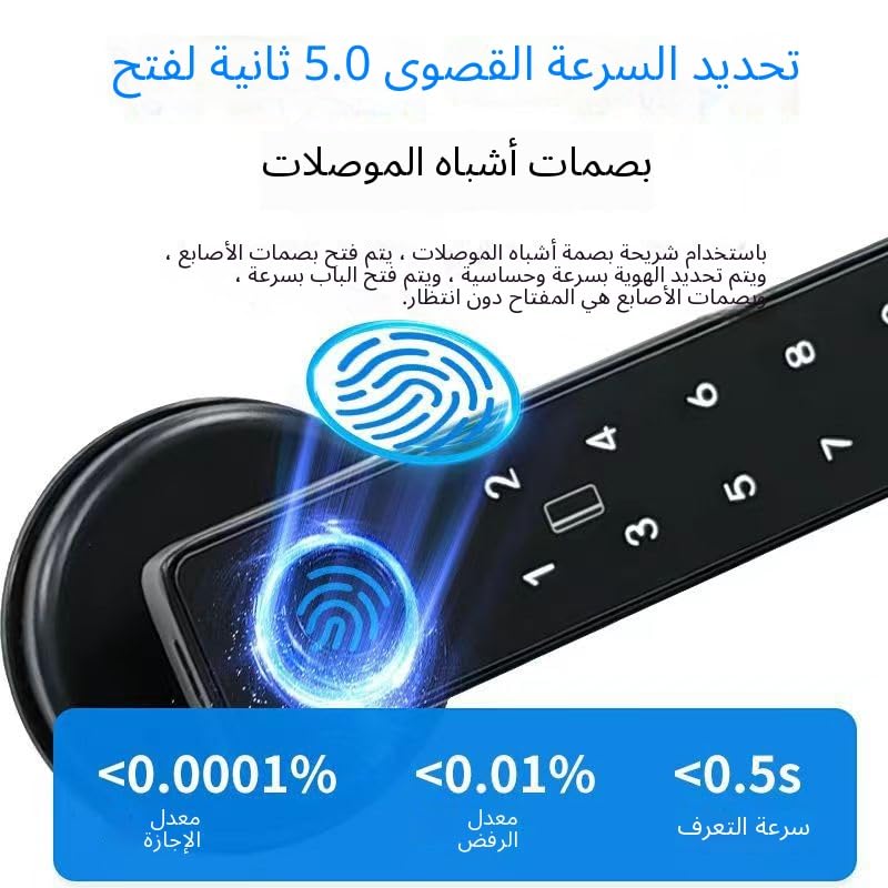 Smart Digital Door Lock, Fingerprint Recognition, Keyless Entry, Black