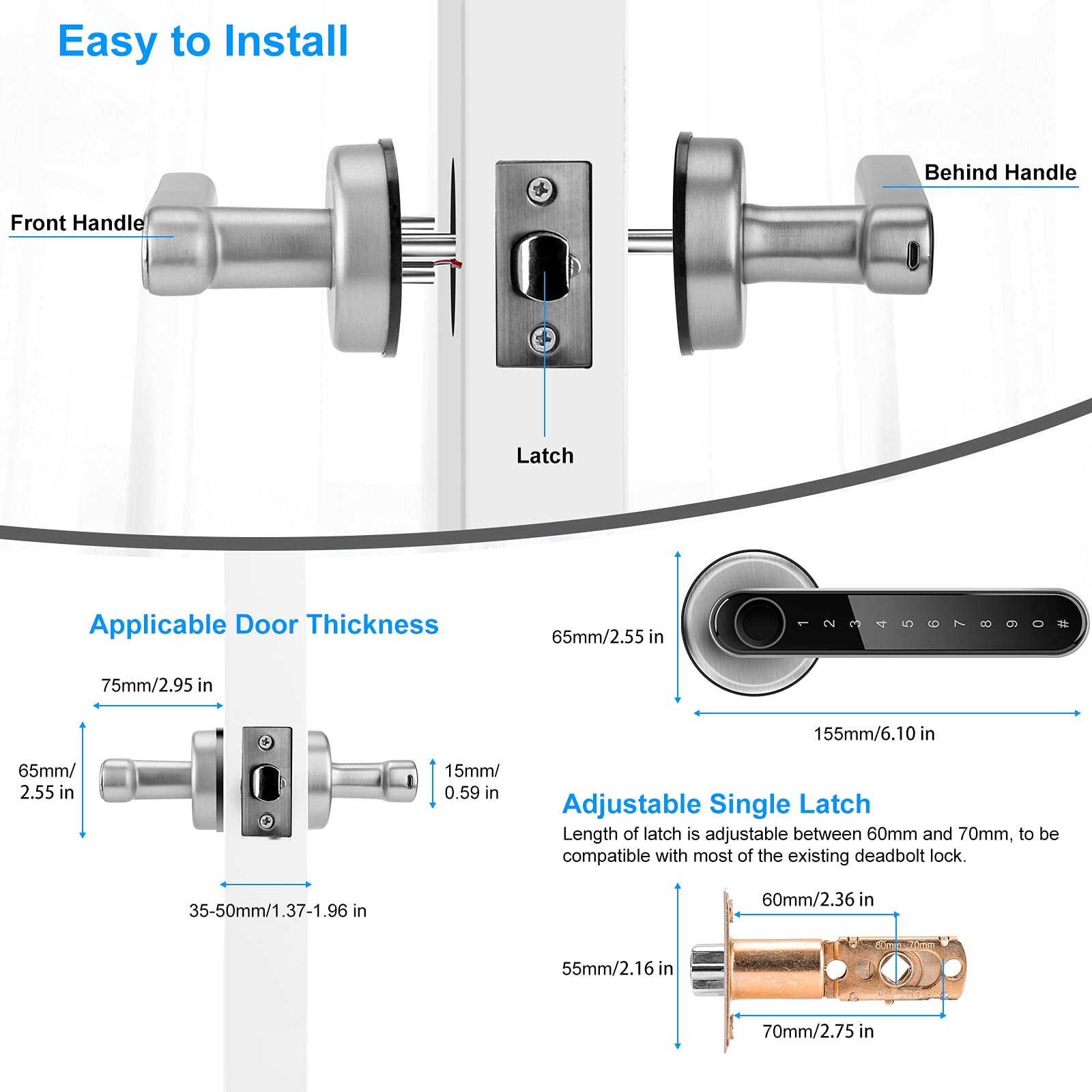 WiFi Fingerprint Smart Lever Door Lock (TTLock App Keypad Handle Lock)