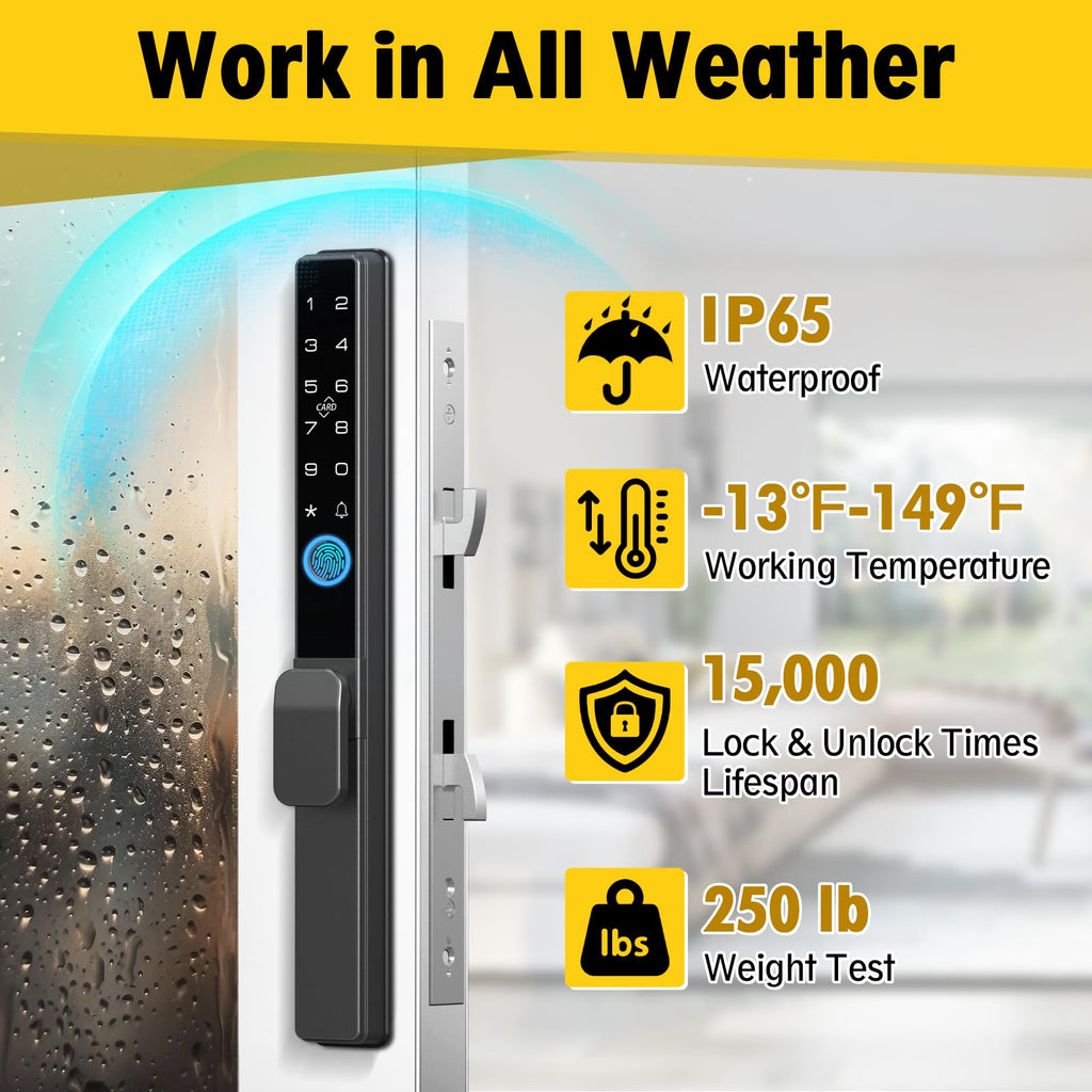 Sliding Glass Door Smart Lock (Fingerprint RFID Keypad App Control Handle Lock)