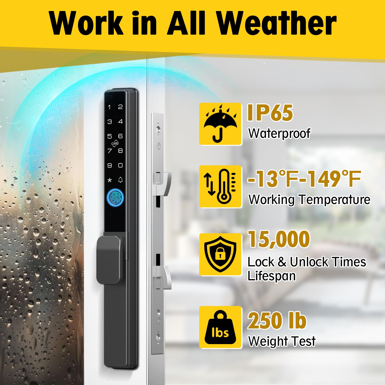 Sliding Glass Door Smart Lock (Fingerprint RFID Keypad App Control Handle Lock)