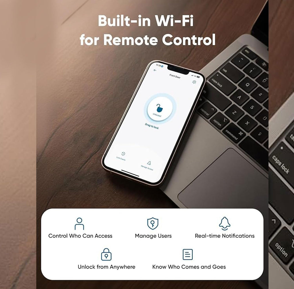 2K Camera Fingerprint Smart Door Lock (WiFi App, Video Doorbell, Airbnb Use)