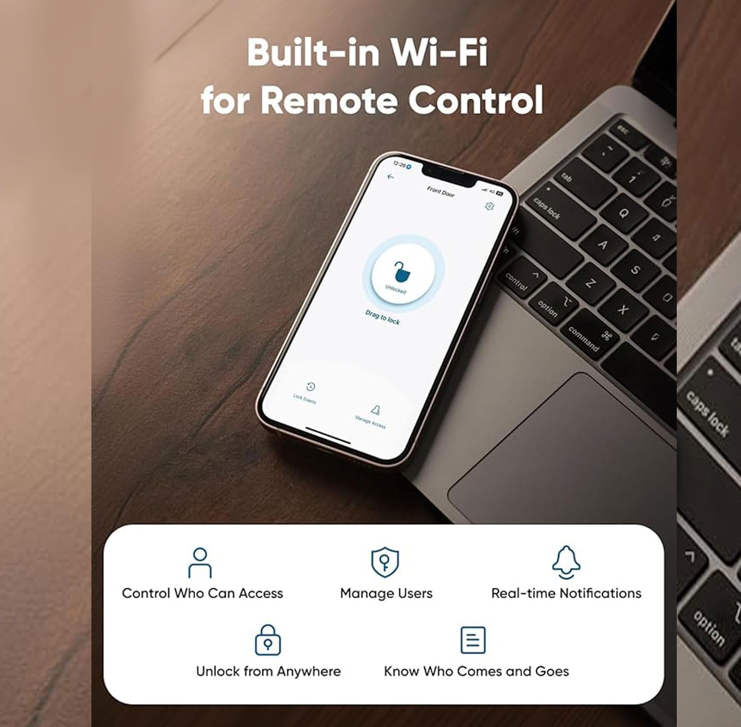 2K Camera Fingerprint Smart Door Lock (WiFi App, Video Doorbell, Airbnb Use)