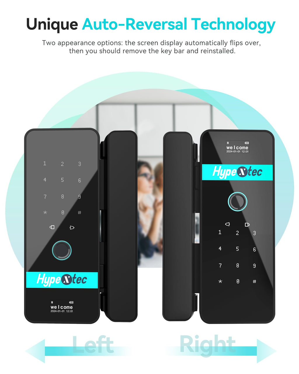 No-Drill Smart Glass Door Lock (5-in-1 Unlock: Fingerprint, App, IC Card, Password, Key)