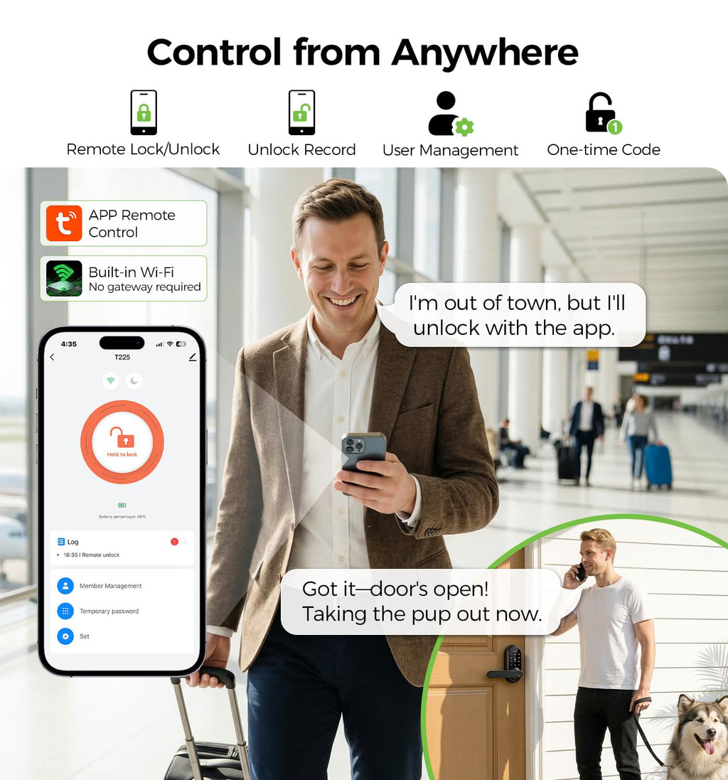 WiFi Keypad Handle Smart Door Lock with Fingerprint & Voice Control