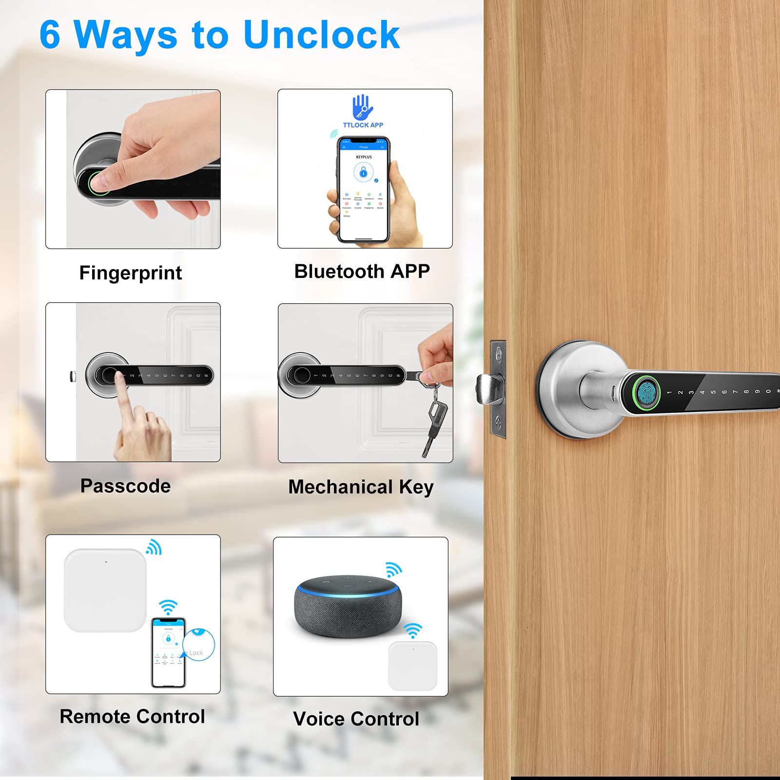 WiFi Fingerprint Smart Lever Door Lock (TTLock App Keypad Handle Lock)