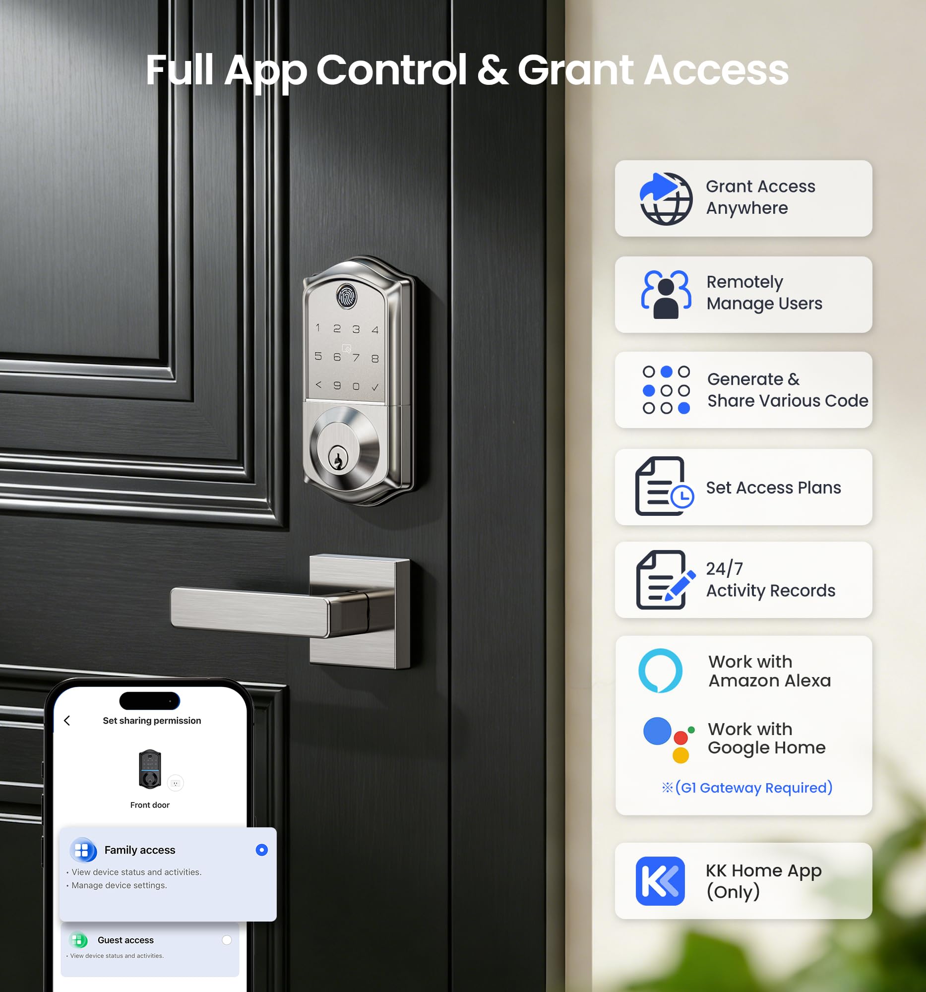 Fingerprint Smart Door Lock (7-in-1 Keyless Entry: App Control, Touchscreen, Auto Lock)