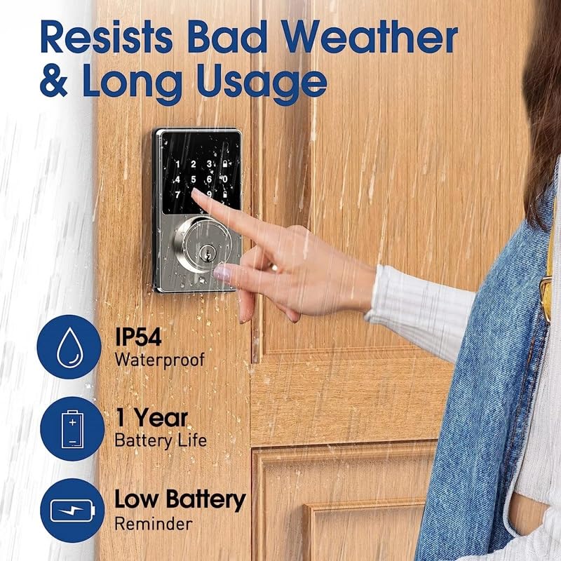 Touchscreen Keypad Smart Door Lock (Password + App Keyless Entry)