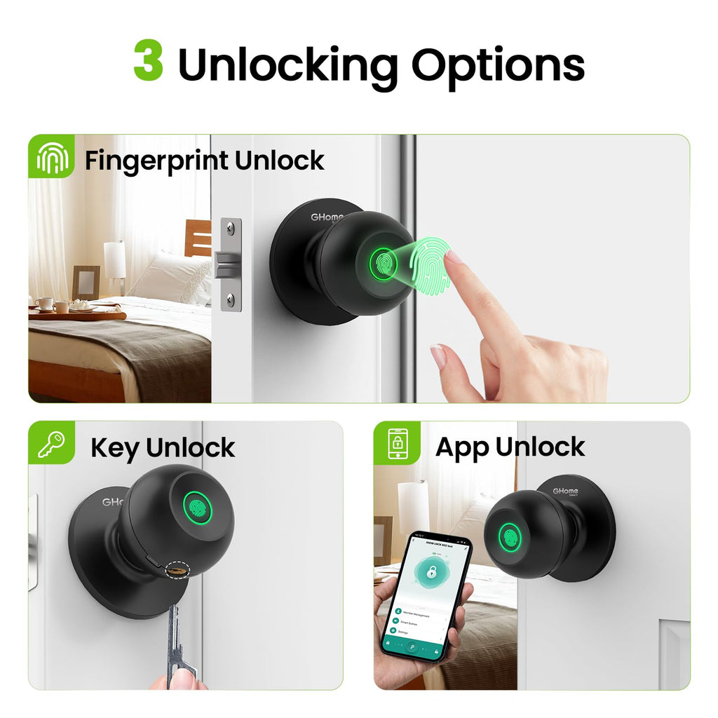 GHome Smart Door Knob Fingerprint Door Lock for Bedroom
