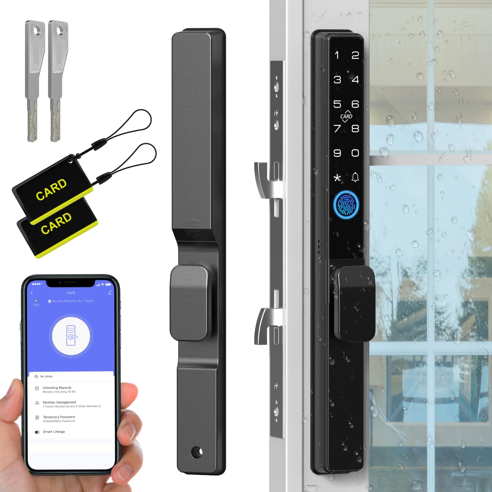 Sliding Glass Door Smart Lock (Fingerprint RFID Keypad App Control Handle Lock)