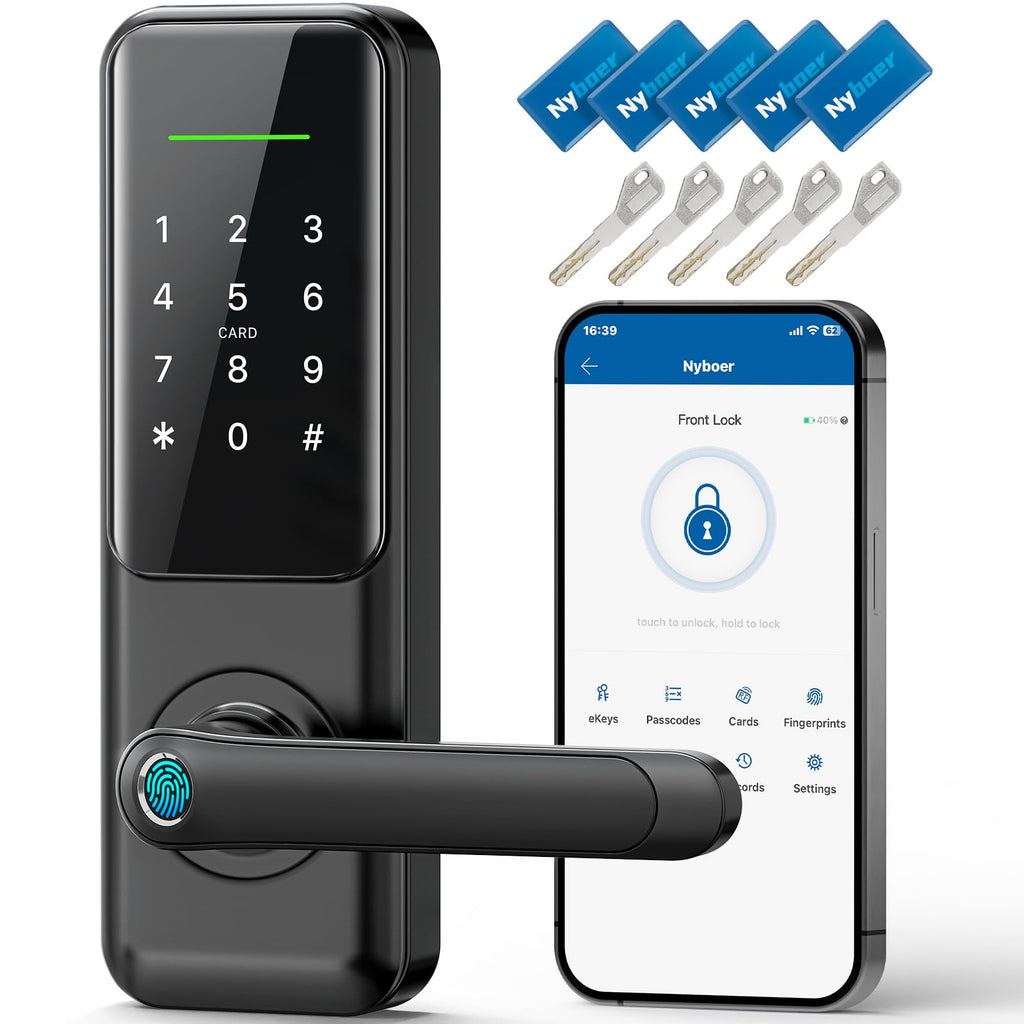 Smart Door Lock with Handle & Camera, WiFi Fingerprint Keyless Entry, Digital Keypad Passcode Lock
