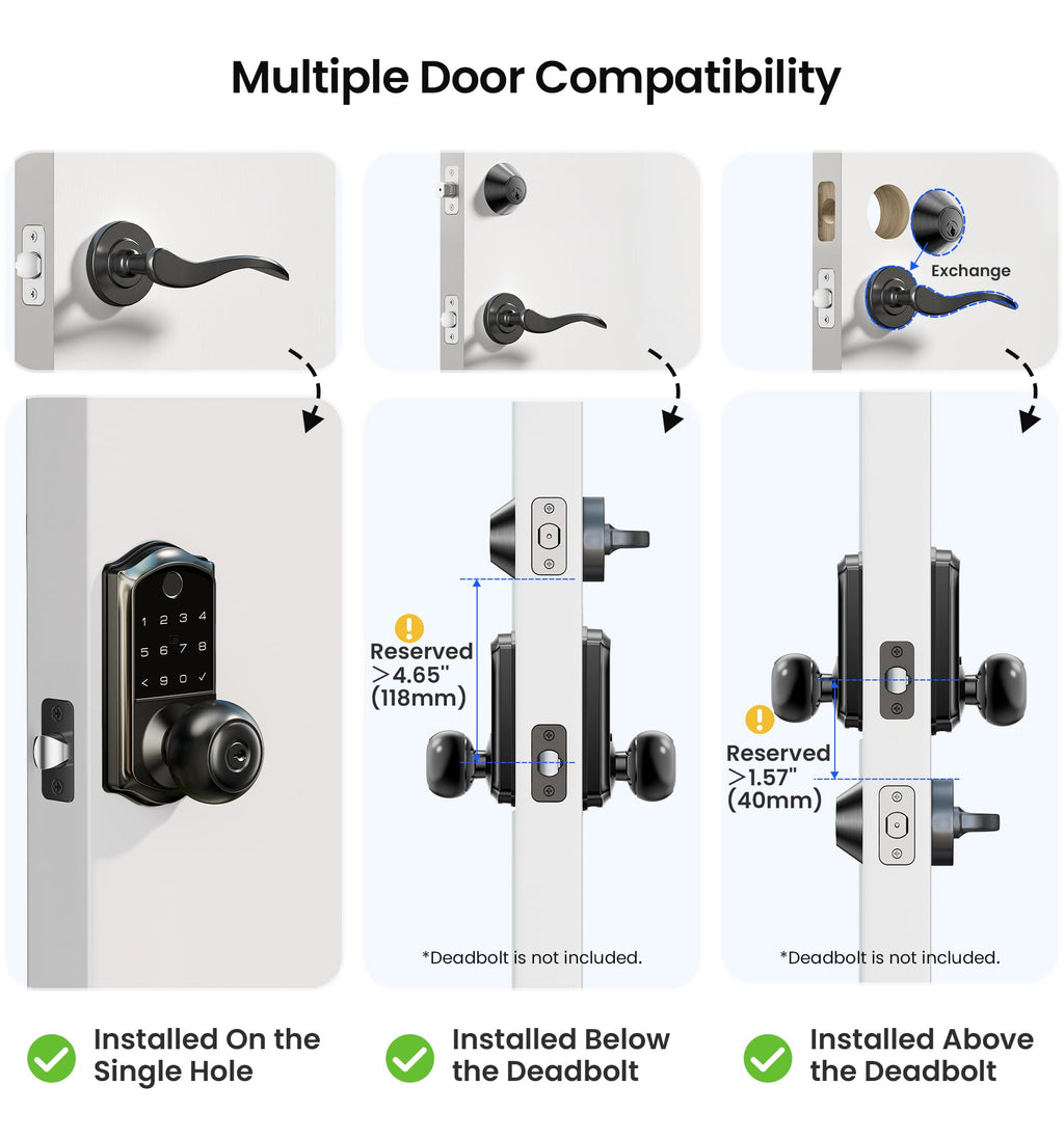 Fingerprint Smart Knob Handle Lock (App Control, Weatherproof)