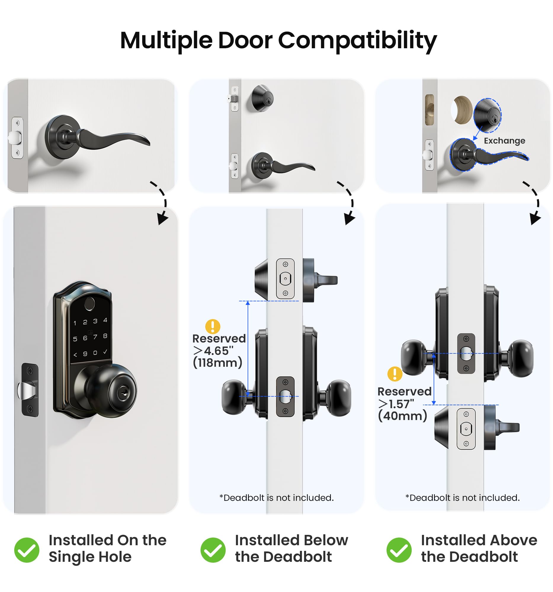 Fingerprint Smart Knob Handle Lock (App Control, Weatherproof)