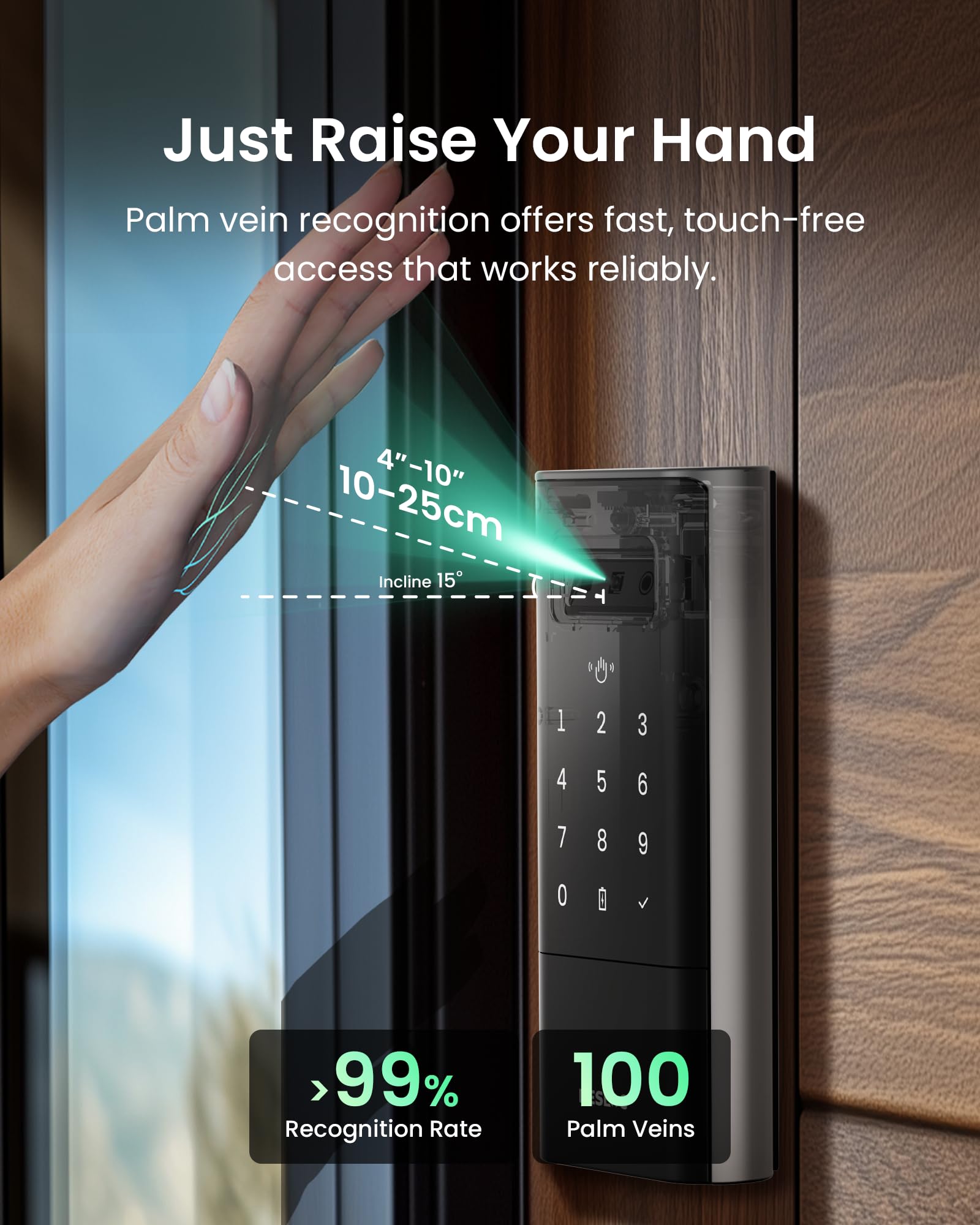 Palm Vein Smart Deadbolt Lock with Keypad, Keyless Entry App Control, Auto-Lock Mechanical Key Backup