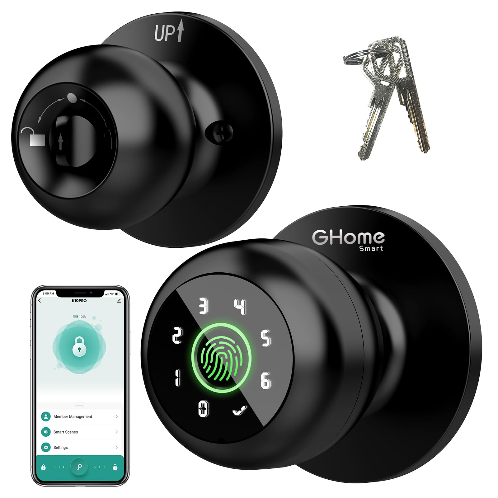 GHome Smart Door Knob Fingerprint Door Lock for Bedroom