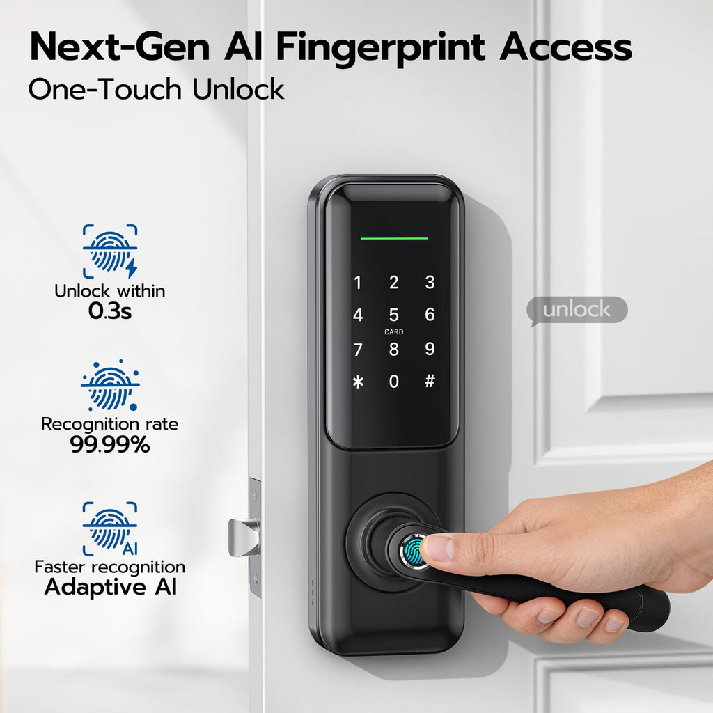 Smart Door Lock with Handle & Camera, WiFi Fingerprint Keyless Entry, Digital Keypad Passcode Lock