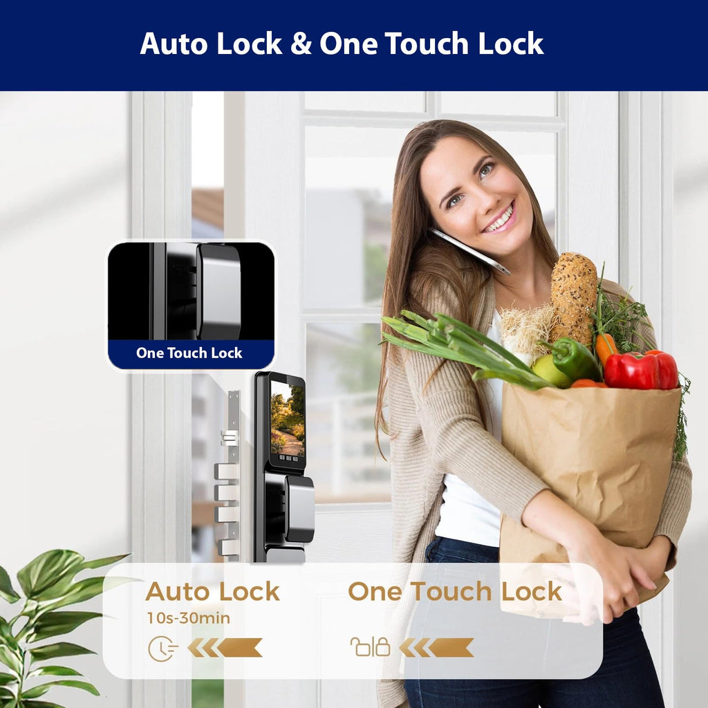 3D Face Recognition Smart Door Lock with Camera, Palm Vein Fingerprint Keyless Entry Deadbolt, App Control, Auto-Lock