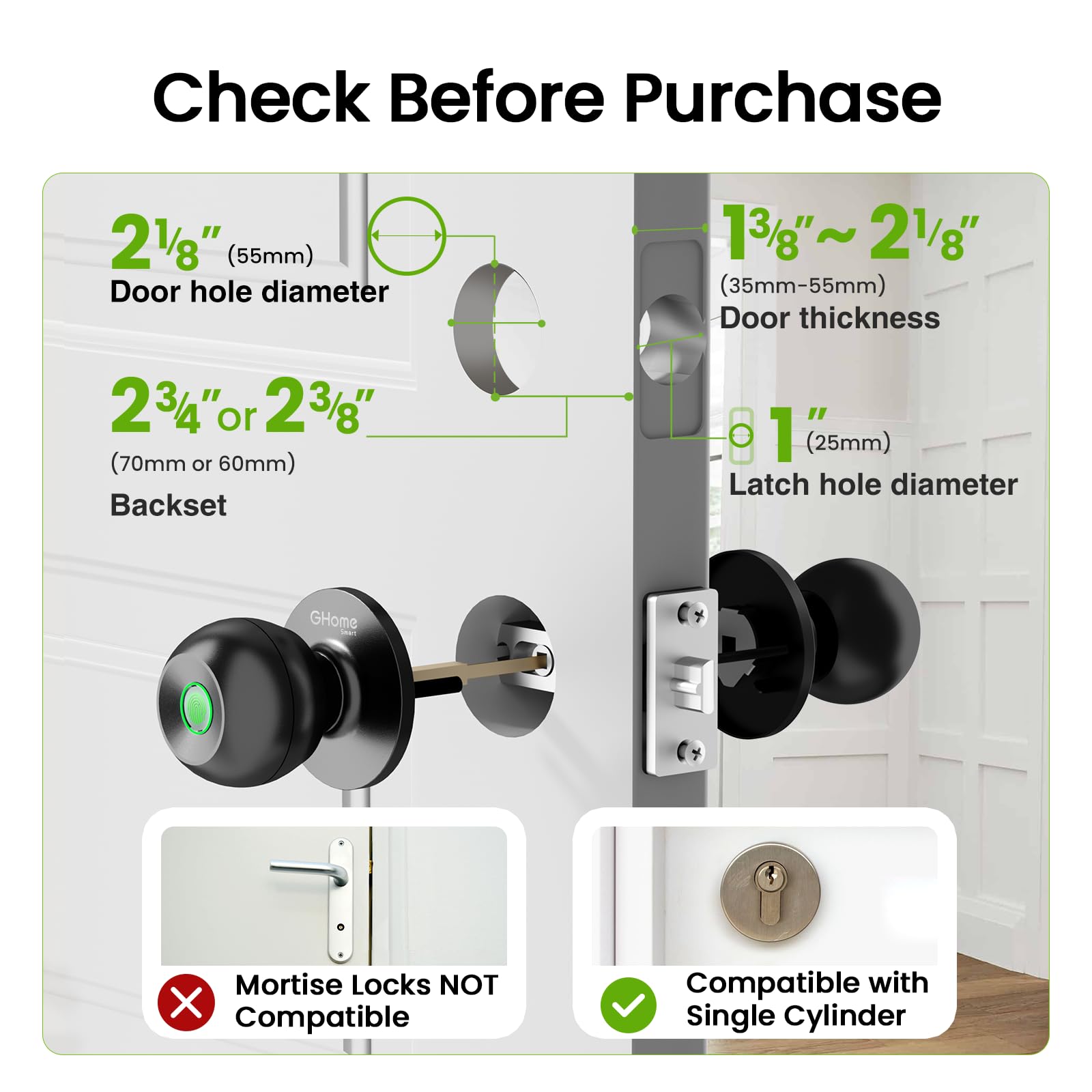 GHome Smart Door Knob Fingerprint Door Lock for Bedroom