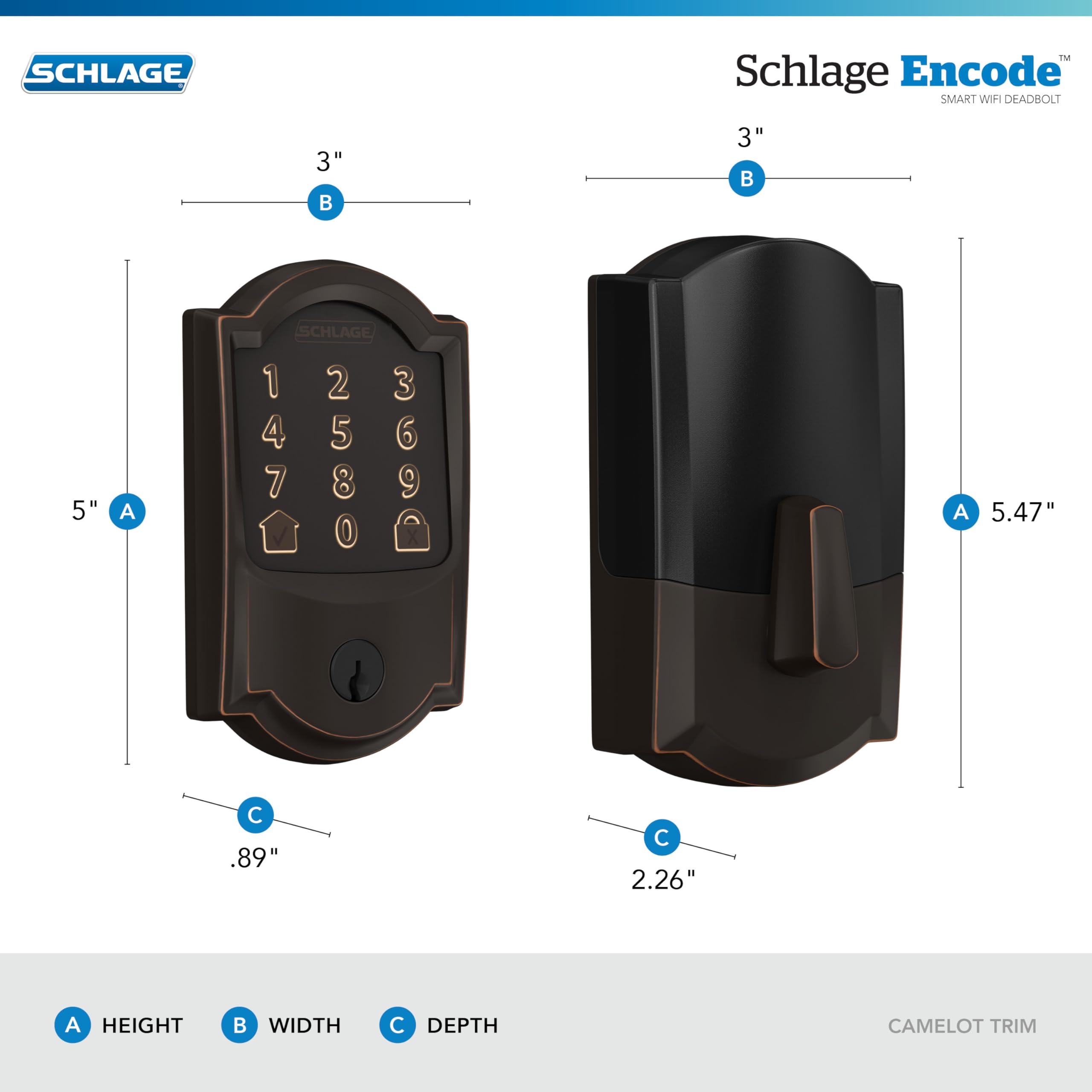 Smart WiFi Deadbolt Lock with Touchscreen Keypad, Keyless Entry, App Control, Alexa & Google Home Compatible